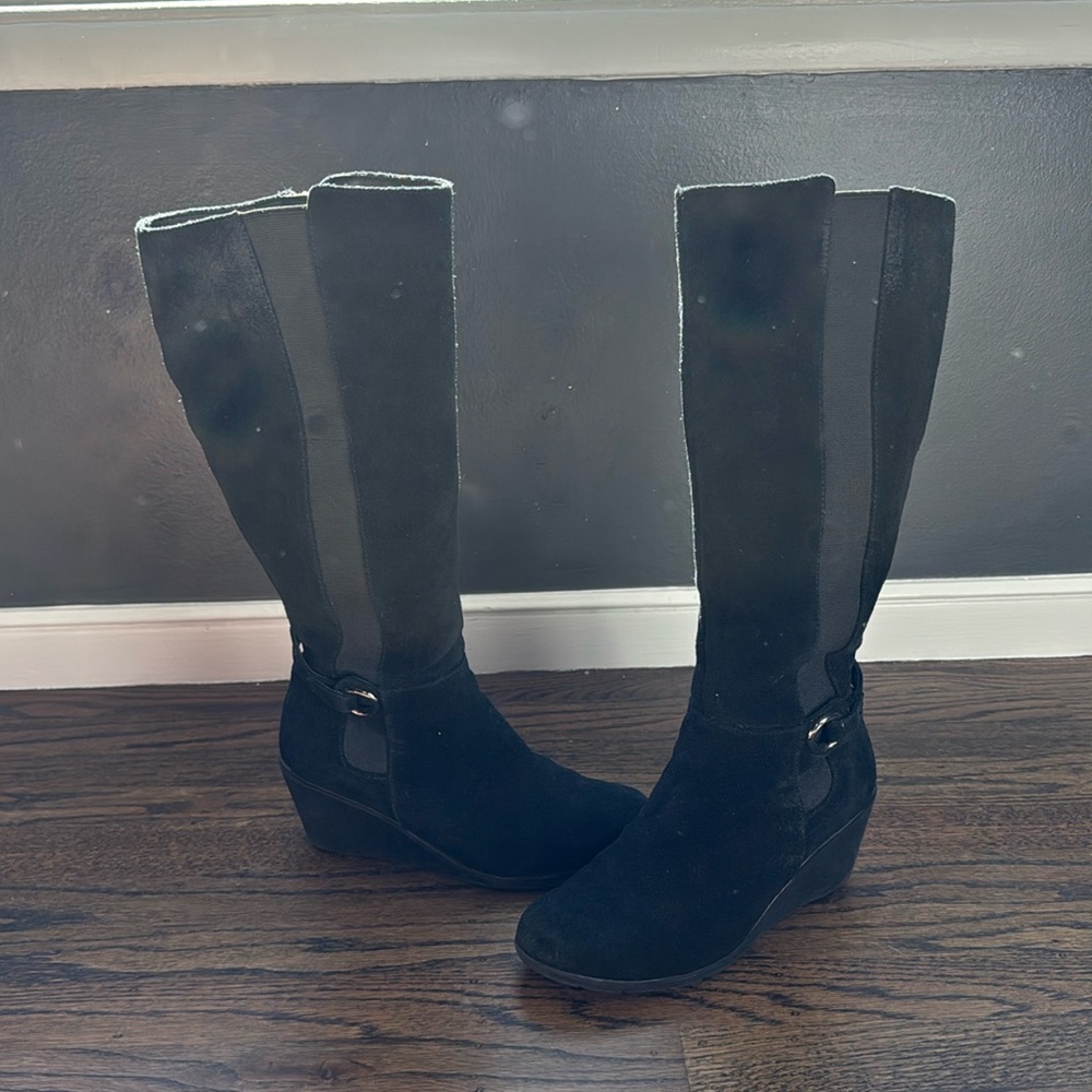 Waterproof Black Suede Knee High Boots